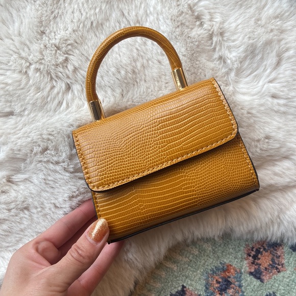 Y2K Topshop mini bag crossbody purse yellow brown gold hardware - Picture 3 of 16